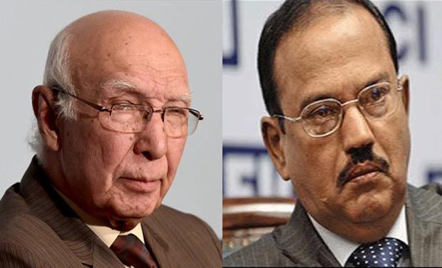 Pakistan Prime Minister's Adviser on National Security and Foreign Affairs Sartaj Aziz and India's National Security Advisor Ajit Doval (Photo: PTI/DC) Pakistan Prime Minister's Adviser on National Security and Foreign Affairs Sartaj Aziz and India's National Security Advisor Ajit Doval (Photo: PTI/DC)